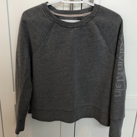 Calvin Klein Performance Grey Crewneck Crop Sweatshirt - Picture 1 of 4